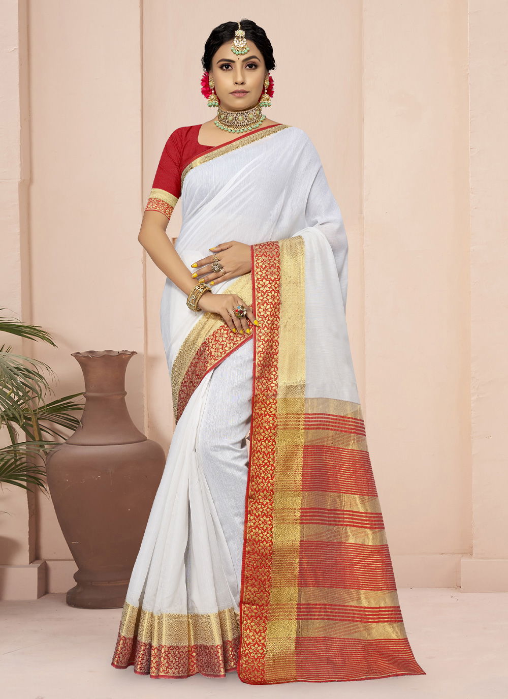 Sangam Red Chili Fancy Festive Wear Cotton Latest Saree Collection